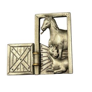 Vintage Horse Stable Door Opens Brooch Western Equestrian Silver
